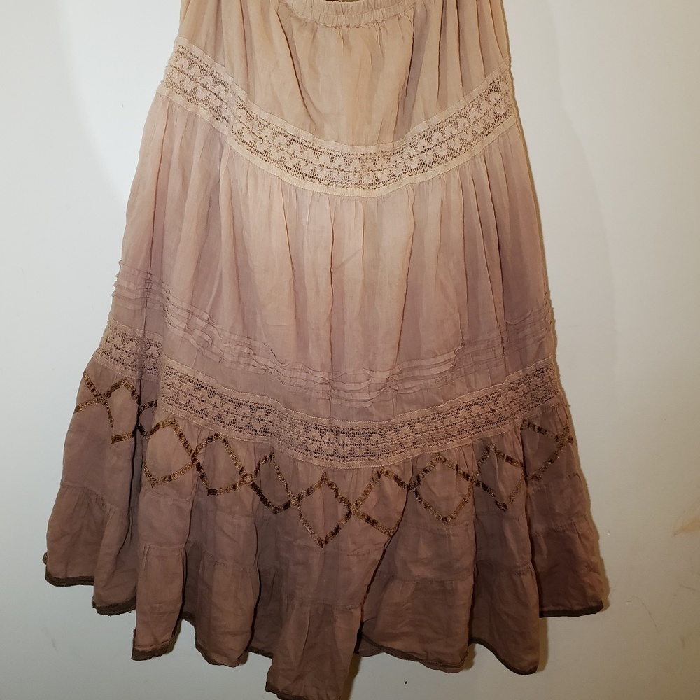 Flowing Latte Colored Ombre Long Skirt with Lace